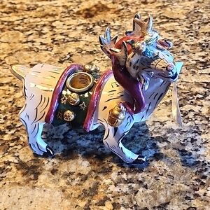 Blue Sky ceramic reindeer candle holder NWT